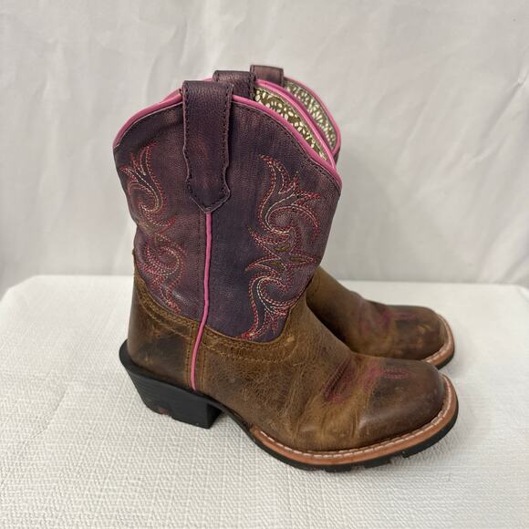 Dan Post Boots Girls Size 12 D Majesty Leather Square Toe Purple Brown Kids - Picture 1 of 10